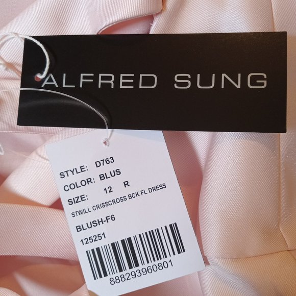 Alfred Sung Crisscross Back Dress Gown Women's Size 12 Blush Pink Satin D763 - Picture 9 of 9